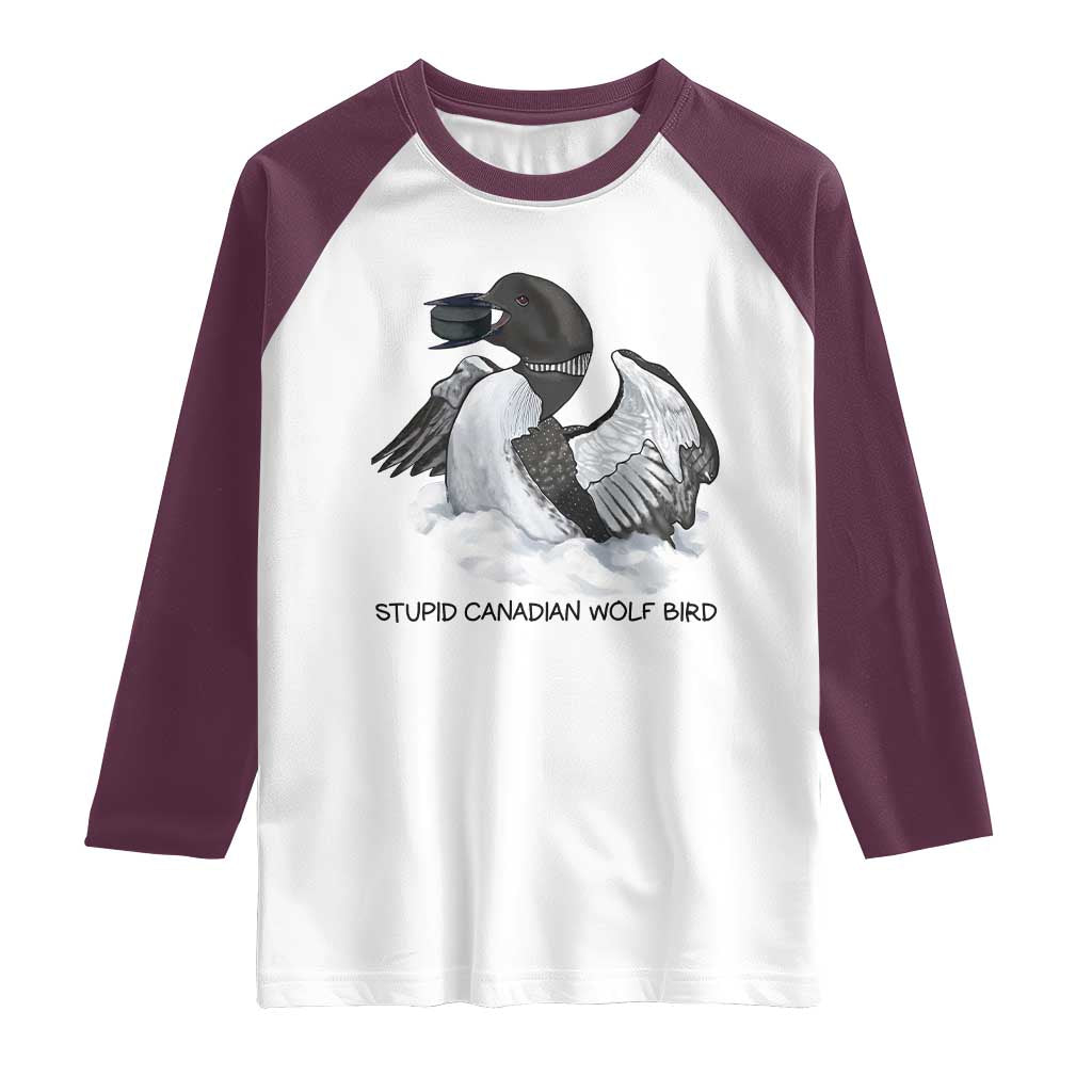 Funny Stupid Canadian Wolf Bird Raglan Shirt Common Loon with Hockey Puck Bird Meme - Wonder Print Shop