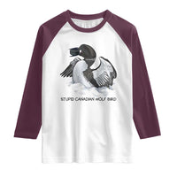 Funny Stupid Canadian Wolf Bird Raglan Shirt Common Loon with Hockey Puck Bird Meme - Wonder Print Shop