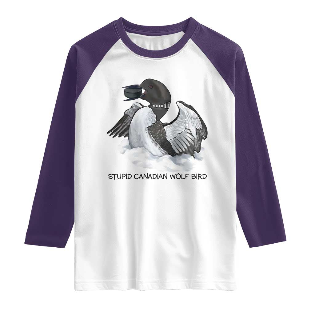 Funny Stupid Canadian Wolf Bird Raglan Shirt Common Loon with Hockey Puck Bird Meme - Wonder Print Shop