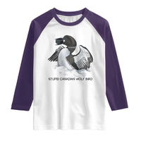 Funny Stupid Canadian Wolf Bird Raglan Shirt Common Loon with Hockey Puck Bird Meme - Wonder Print Shop