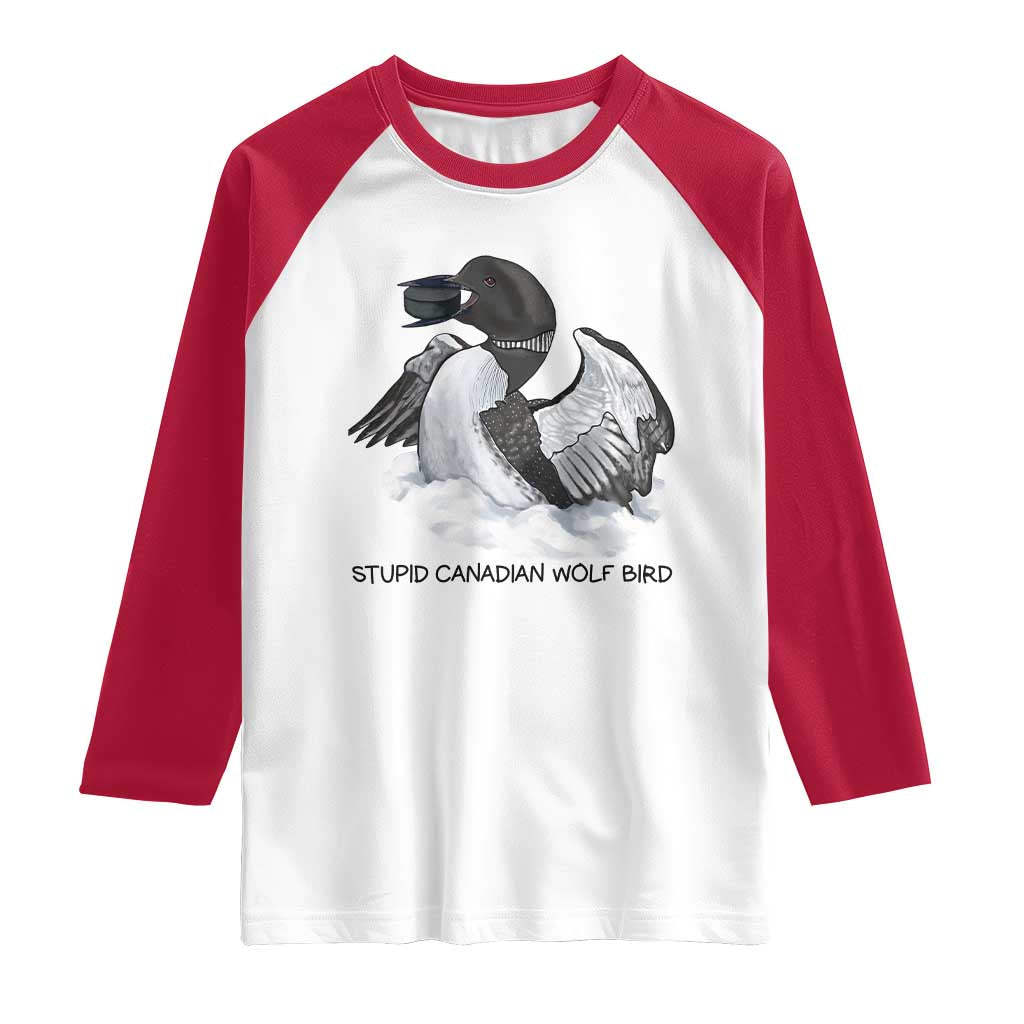 Funny Stupid Canadian Wolf Bird Raglan Shirt Common Loon with Hockey Puck Bird Meme - Wonder Print Shop