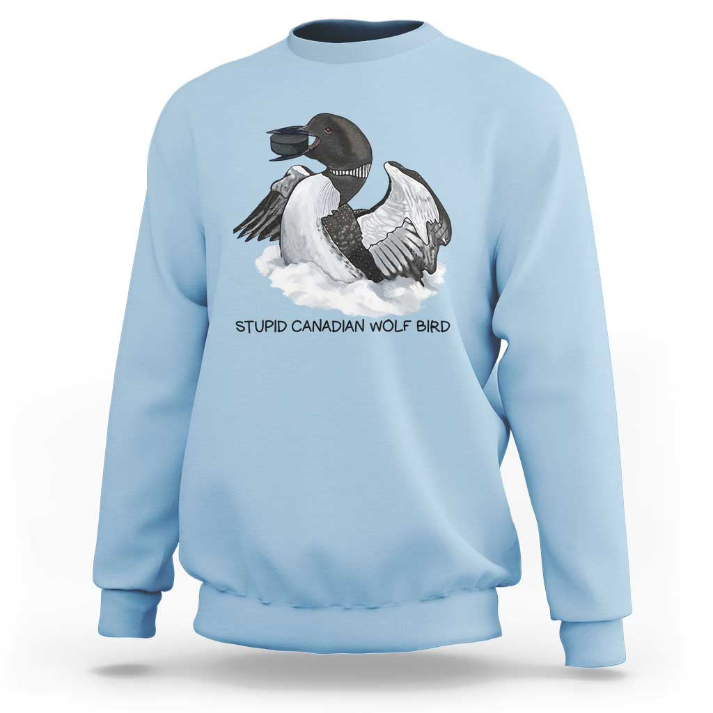 Funny Stupid Canadian Wolf Bird Sweatshirt Common Loon with Hockey Puck Bird Meme - Wonder Print Shop