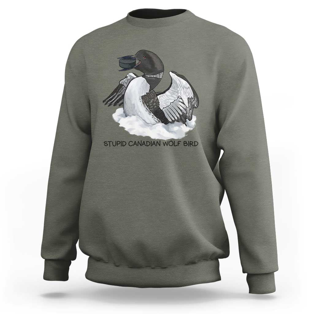 Funny Stupid Canadian Wolf Bird Sweatshirt Common Loon with Hockey Puck Bird Meme - Wonder Print Shop