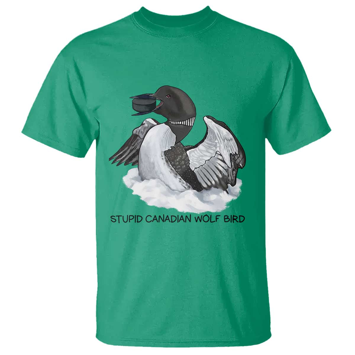 Funny Stupid Canadian Wolf Bird T Shirt Common Loon with Hockey Puck Bird Meme - Wonder Print Shop
