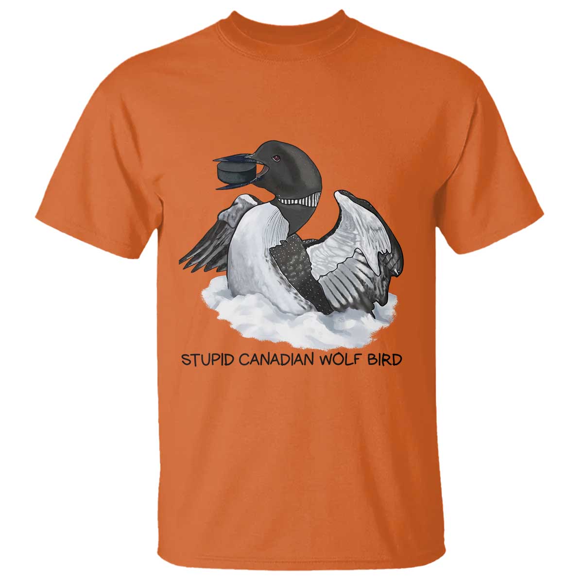 Funny Stupid Canadian Wolf Bird T Shirt Common Loon with Hockey Puck Bird Meme - Wonder Print Shop