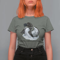 Funny Stupid Canadian Wolf Bird T Shirt For Women Common Loon with Hockey Puck Bird Meme - Wonder Print Shop