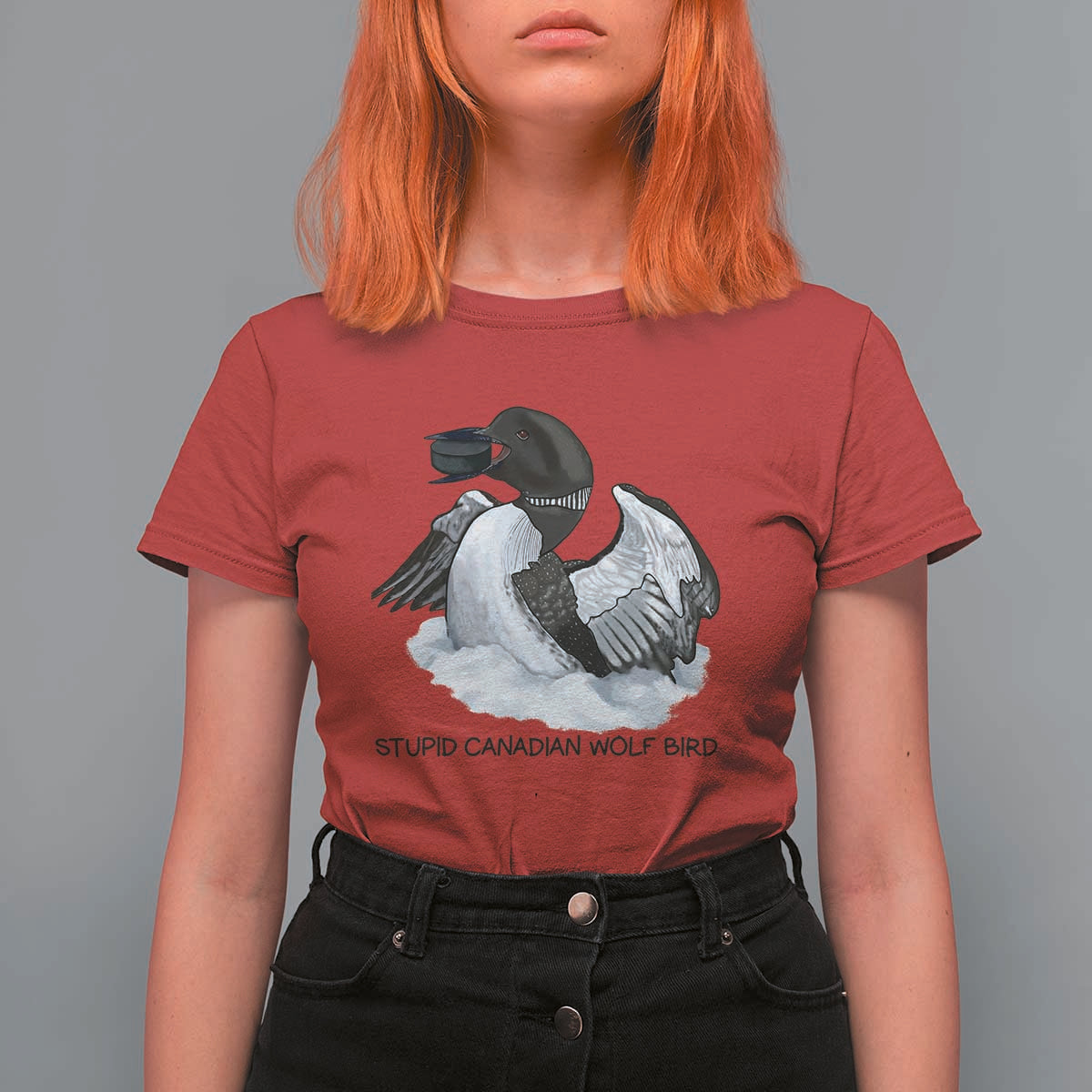 Funny Stupid Canadian Wolf Bird T Shirt For Women Common Loon with Hockey Puck Bird Meme - Wonder Print Shop