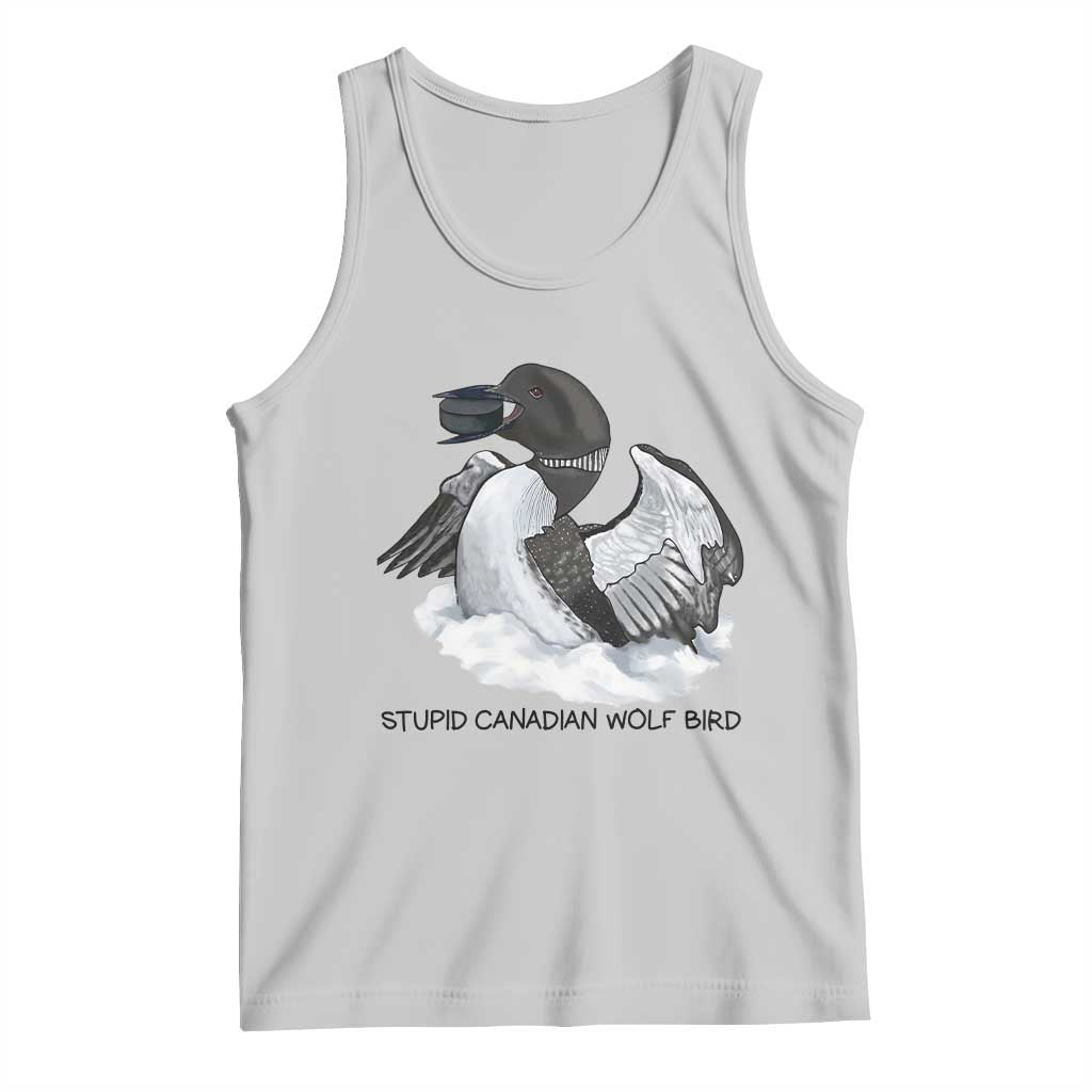 Funny Stupid Canadian Wolf Bird Tank Top Common Loon with Hockey Puck Bird Meme - Wonder Print Shop