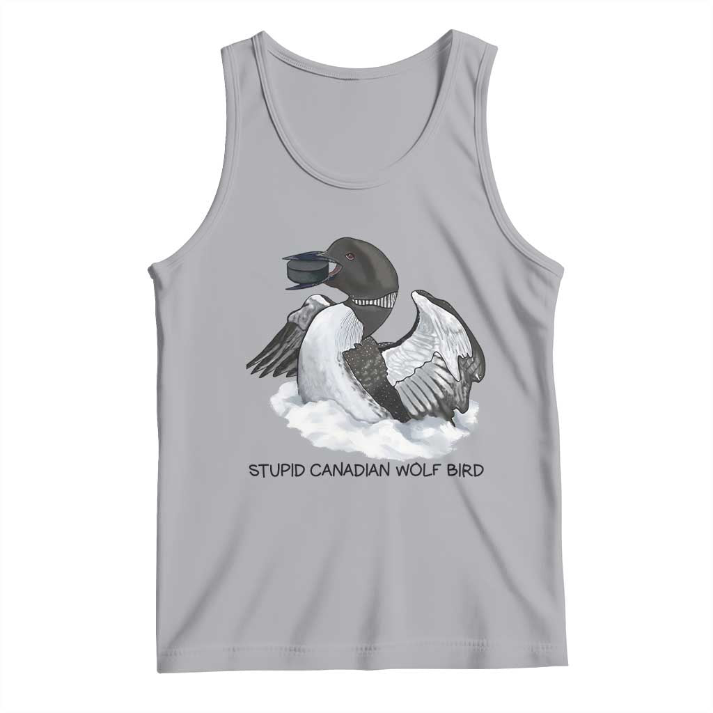Funny Stupid Canadian Wolf Bird Tank Top Common Loon with Hockey Puck Bird Meme - Wonder Print Shop