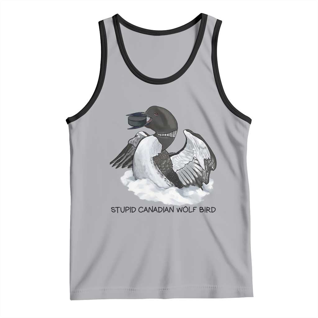 Funny Stupid Canadian Wolf Bird Tank Top Common Loon with Hockey Puck Bird Meme - Wonder Print Shop