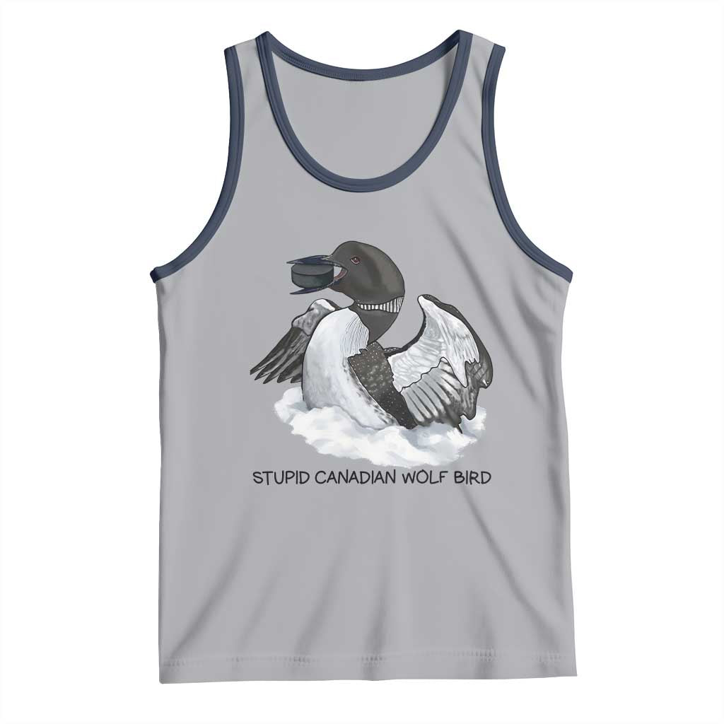 Funny Stupid Canadian Wolf Bird Tank Top Common Loon with Hockey Puck Bird Meme - Wonder Print Shop