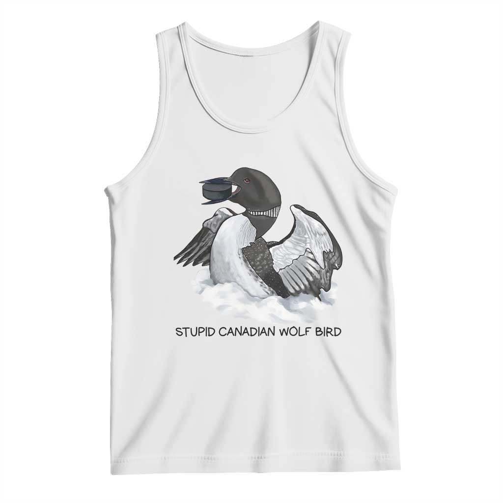 Funny Stupid Canadian Wolf Bird Tank Top Common Loon with Hockey Puck Bird Meme - Wonder Print Shop