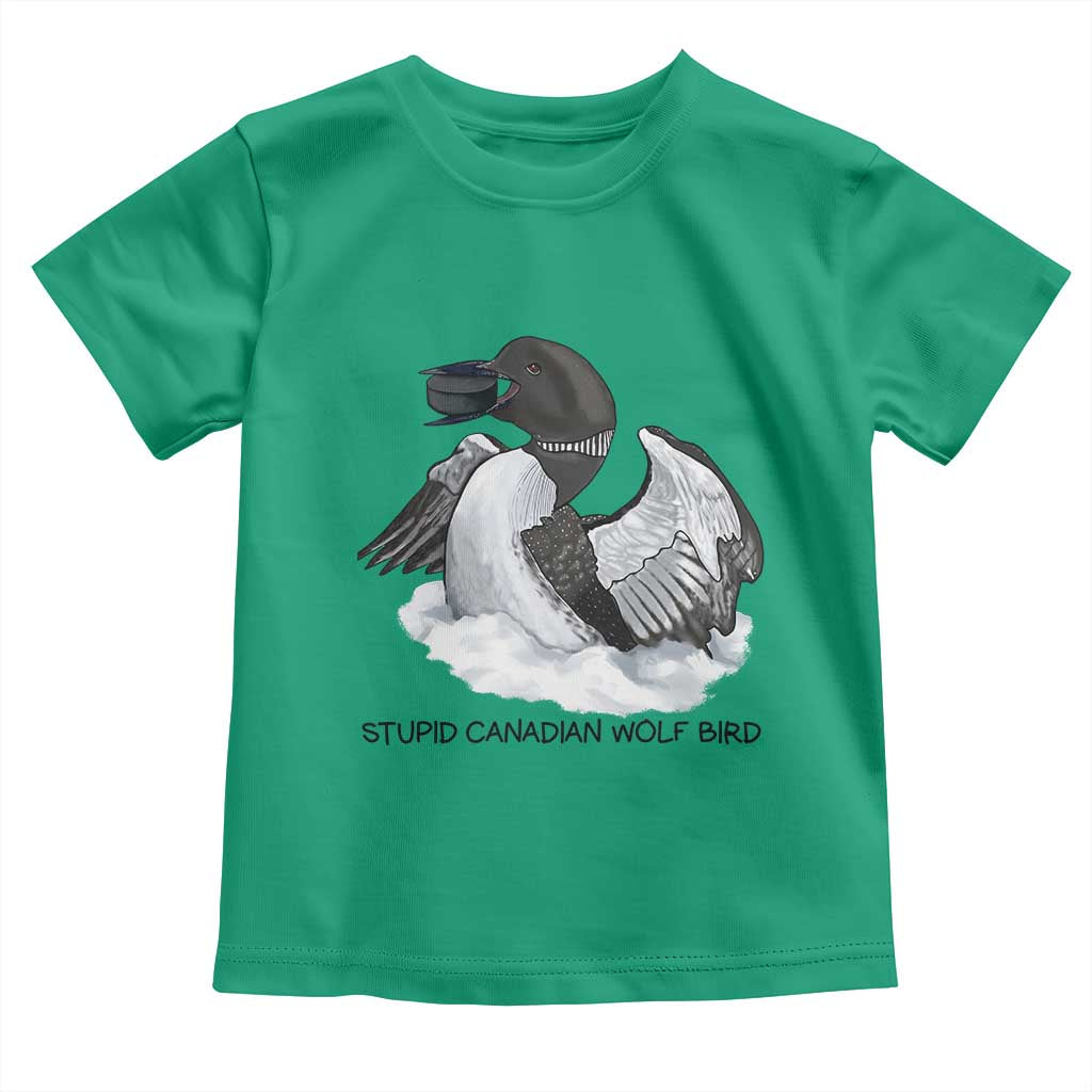 Funny Stupid Canadian Wolf Bird Toddler T Shirt Common Loon with Hockey Puck Bird Meme - Wonder Print Shop
