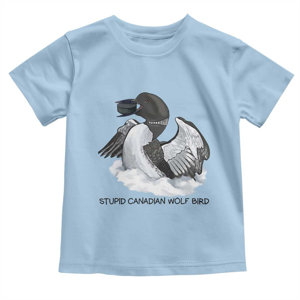 Funny Stupid Canadian Wolf Bird Toddler T Shirt Common Loon with Hockey Puck Bird Meme - Wonder Print Shop