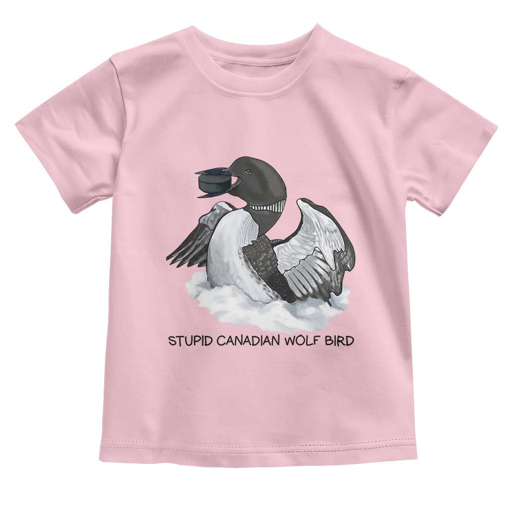 Funny Stupid Canadian Wolf Bird Toddler T Shirt Common Loon with Hockey Puck Bird Meme - Wonder Print Shop
