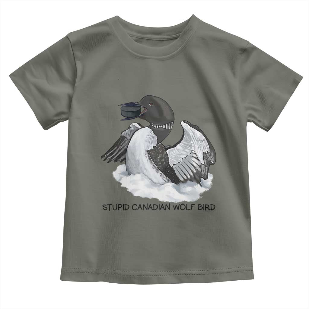 Funny Stupid Canadian Wolf Bird Toddler T Shirt Common Loon with Hockey Puck Bird Meme - Wonder Print Shop