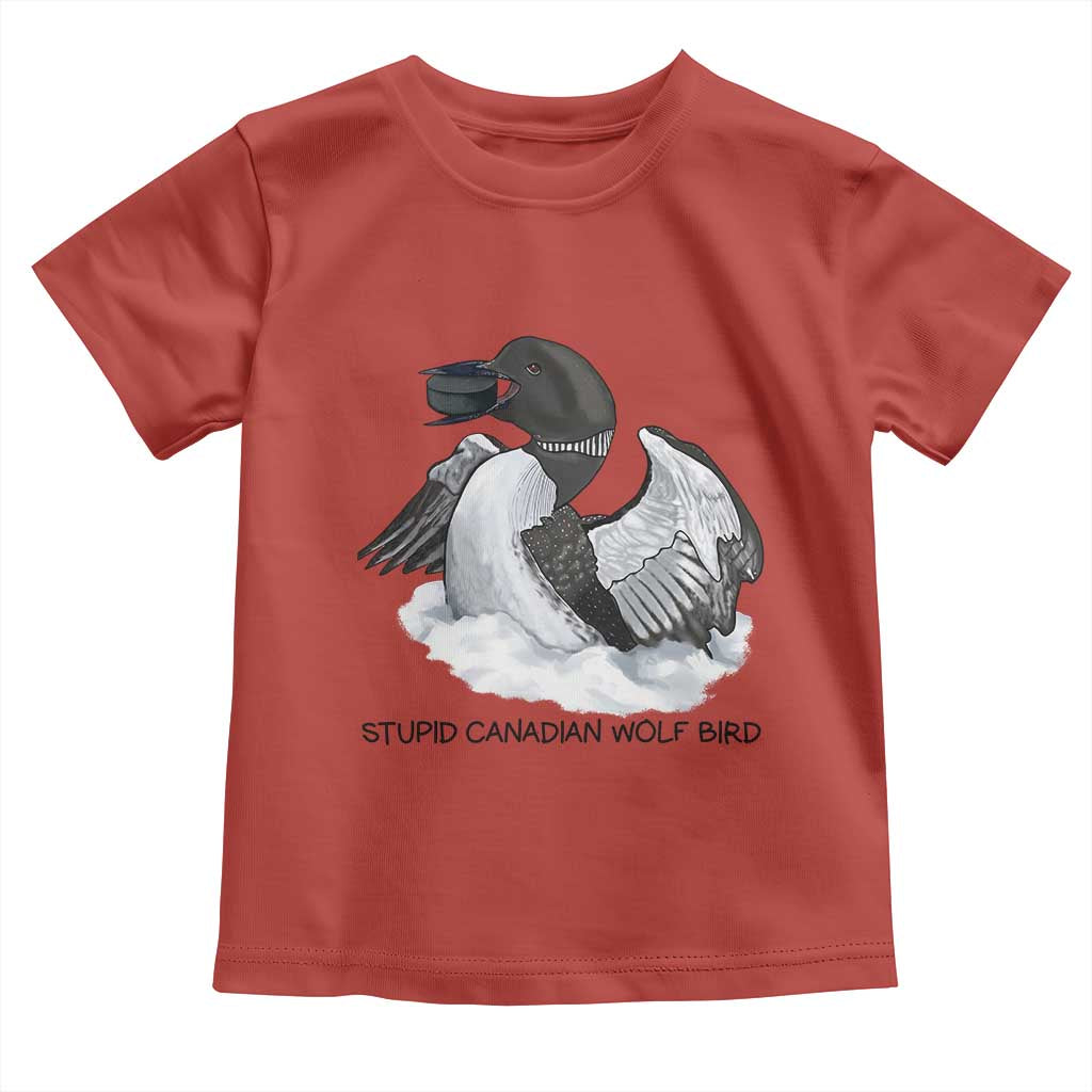 Funny Stupid Canadian Wolf Bird Toddler T Shirt Common Loon with Hockey Puck Bird Meme - Wonder Print Shop