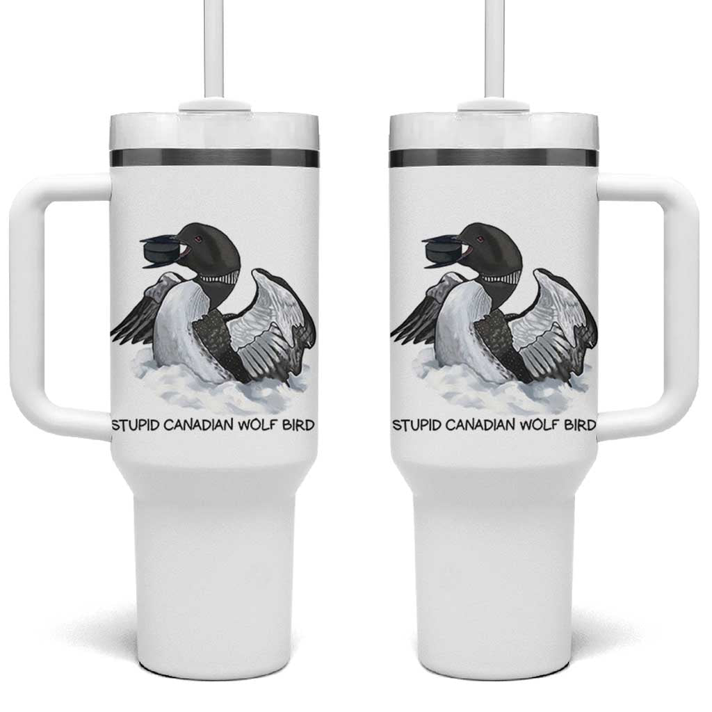 Funny Stupid Canadian Wolf Bird Tumbler With Handle Common Loon with Hockey Puck Bird Meme - undefined