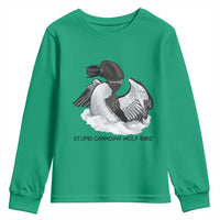 Funny Stupid Canadian Wolf Bird Youth Sweatshirt Common Loon with Hockey Puck Bird Meme - Wonder Print Shop