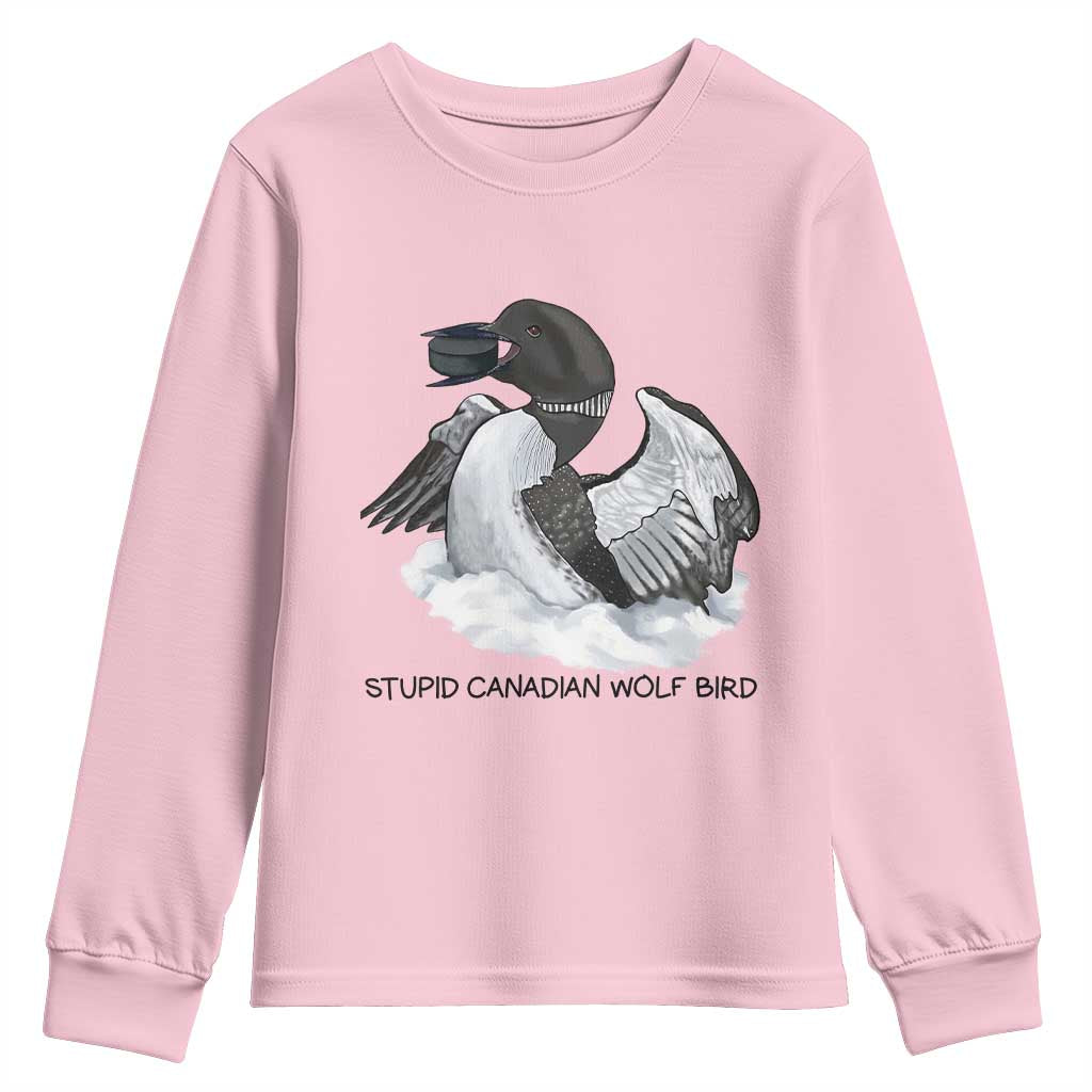 Funny Stupid Canadian Wolf Bird Youth Sweatshirt Common Loon with Hockey Puck Bird Meme - Wonder Print Shop