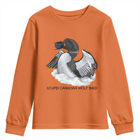 Funny Stupid Canadian Wolf Bird Youth Sweatshirt Common Loon with Hockey Puck Bird Meme - Wonder Print Shop