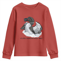 Funny Stupid Canadian Wolf Bird Youth Sweatshirt Common Loon with Hockey Puck Bird Meme - Wonder Print Shop