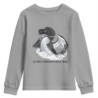 Funny Stupid Canadian Wolf Bird Youth Sweatshirt Common Loon with Hockey Puck Bird Meme - Wonder Print Shop