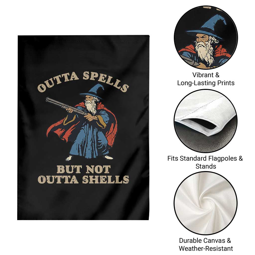 Outta Spells But Not Outta Shells Garden Flag Funny Wizard Fantasy Meme - Wonder Print Shop