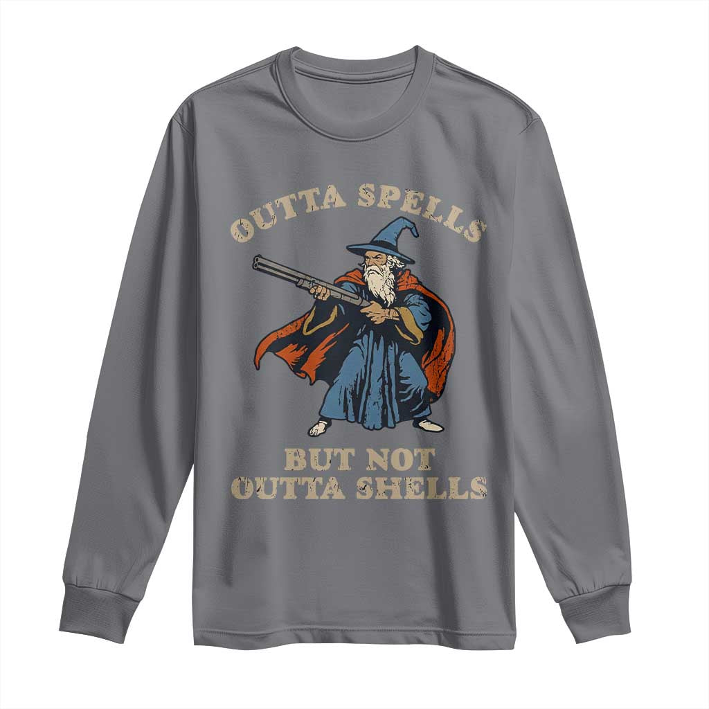 Outta Spells But Not Outta Shells Long Sleeve Shirt Funny Wizard Fantasy Meme - Wonder Print Shop