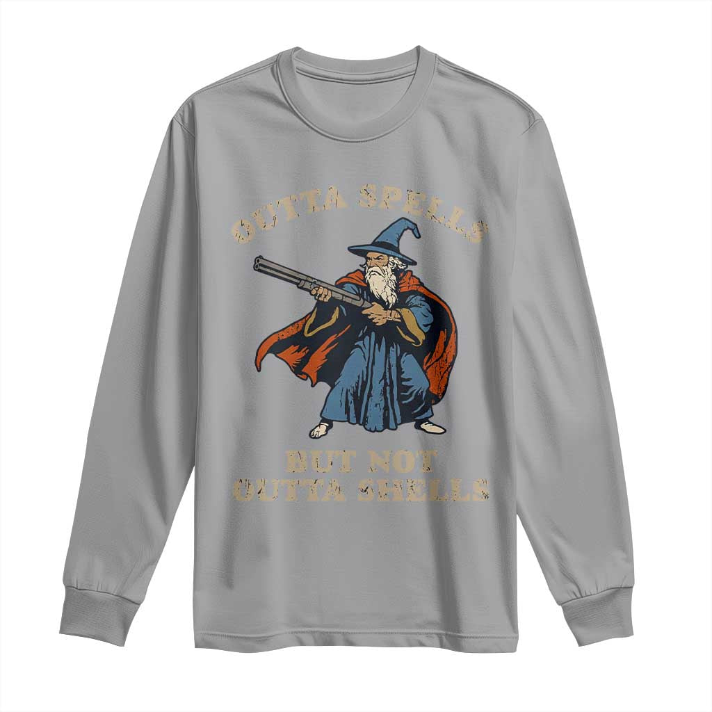 Outta Spells But Not Outta Shells Long Sleeve Shirt Funny Wizard Fantasy Meme - Wonder Print Shop