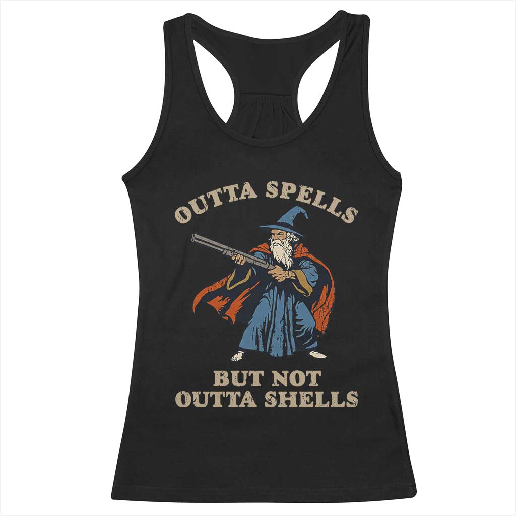 Outta Spells But Not Outta Shells Racerback Tank Top Funny Wizard Fantasy Meme - Wonder Print Shop