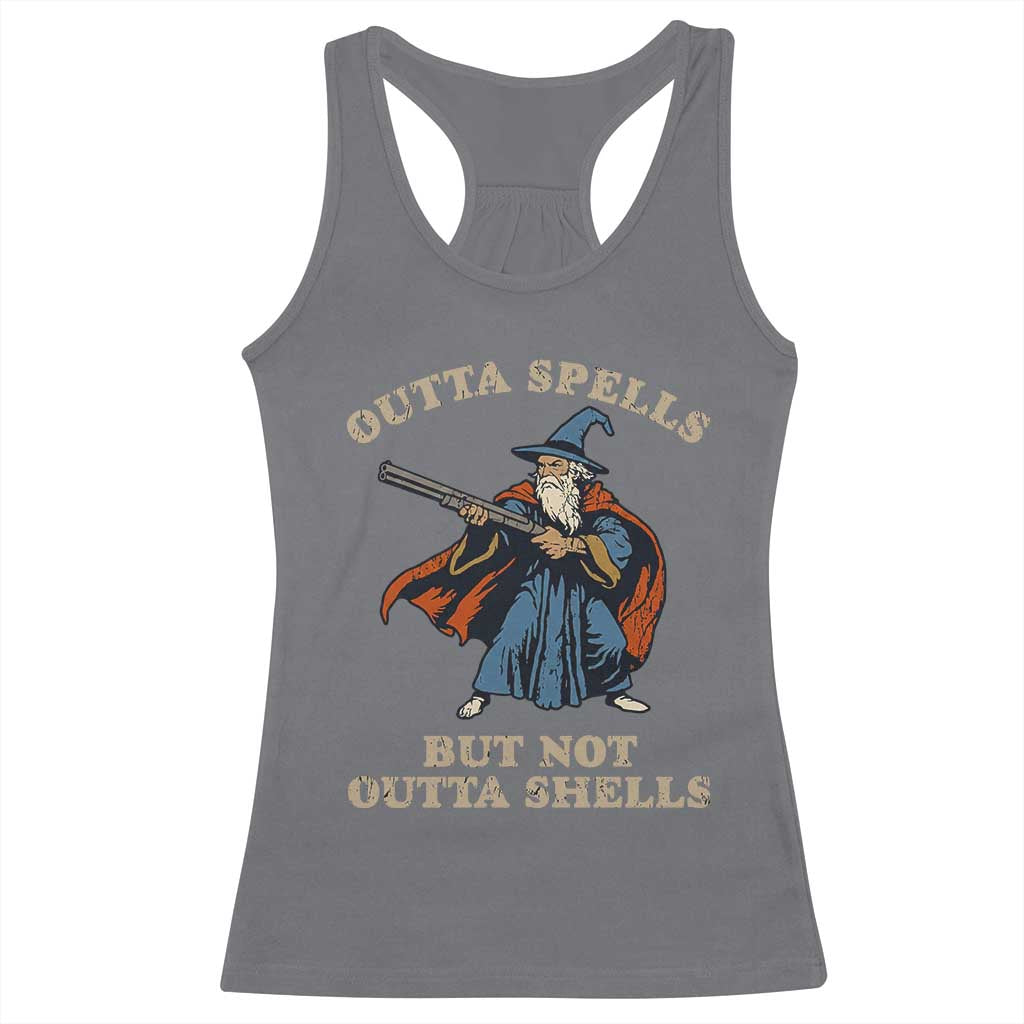 Outta Spells But Not Outta Shells Racerback Tank Top Funny Wizard Fantasy Meme - Wonder Print Shop