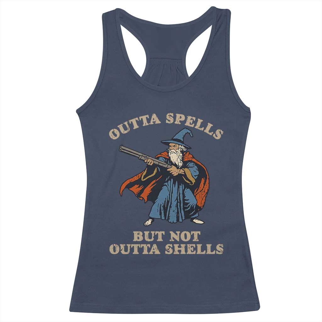 Outta Spells But Not Outta Shells Racerback Tank Top Funny Wizard Fantasy Meme - Wonder Print Shop