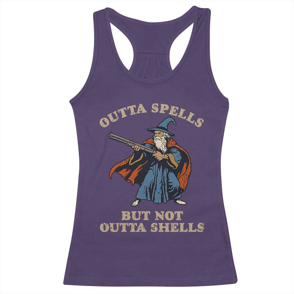 Outta Spells But Not Outta Shells Racerback Tank Top Funny Wizard Fantasy Meme - Wonder Print Shop