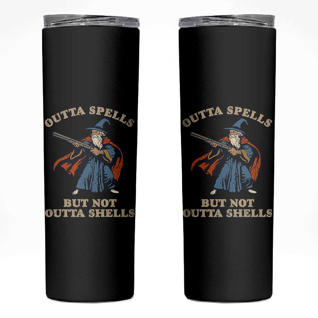 Outta Spells But Not Outta Shells Skinny Tumbler Funny Wizard Fantasy Meme - Wonder Print Shop