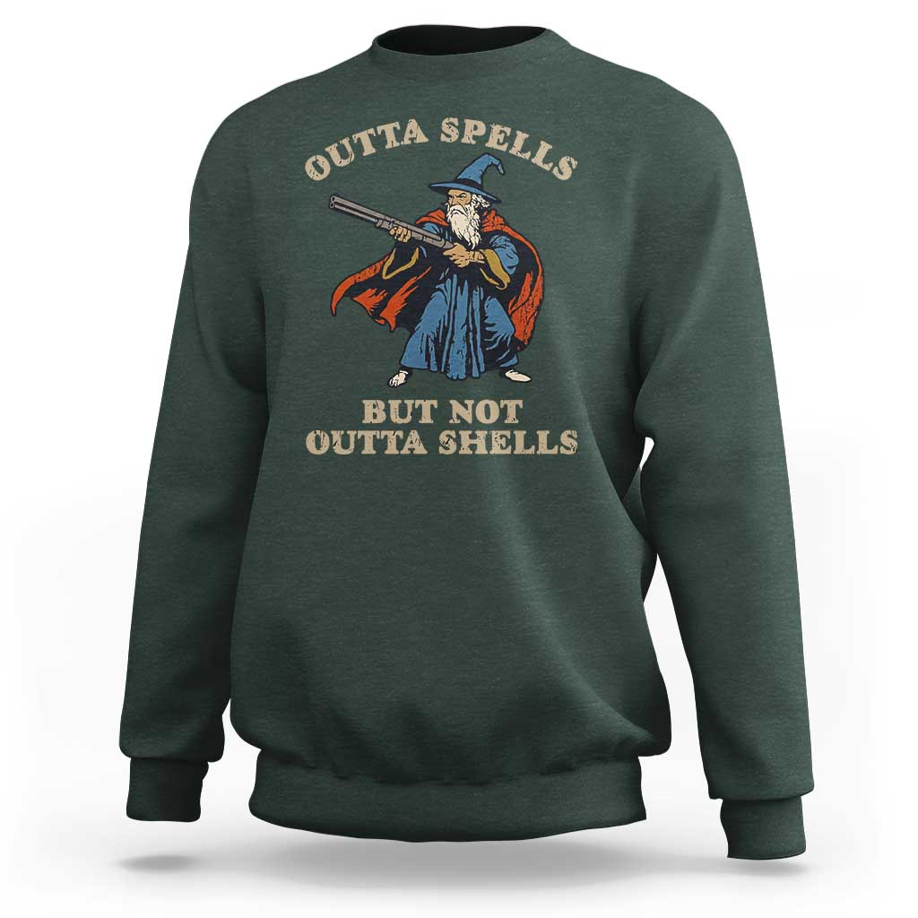 Outta Spells But Not Outta Shells Sweatshirt Funny Wizard Fantasy Meme - Wonder Print Shop