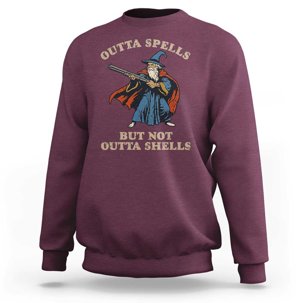 Outta Spells But Not Outta Shells Sweatshirt Funny Wizard Fantasy Meme - Wonder Print Shop