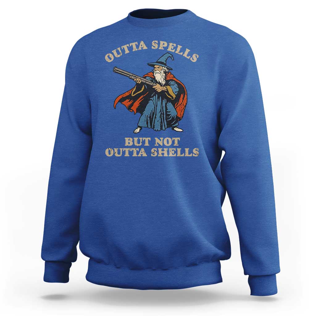 Outta Spells But Not Outta Shells Sweatshirt Funny Wizard Fantasy Meme - Wonder Print Shop