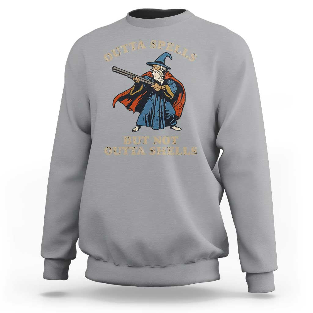 Outta Spells But Not Outta Shells Sweatshirt Funny Wizard Fantasy Meme - Wonder Print Shop