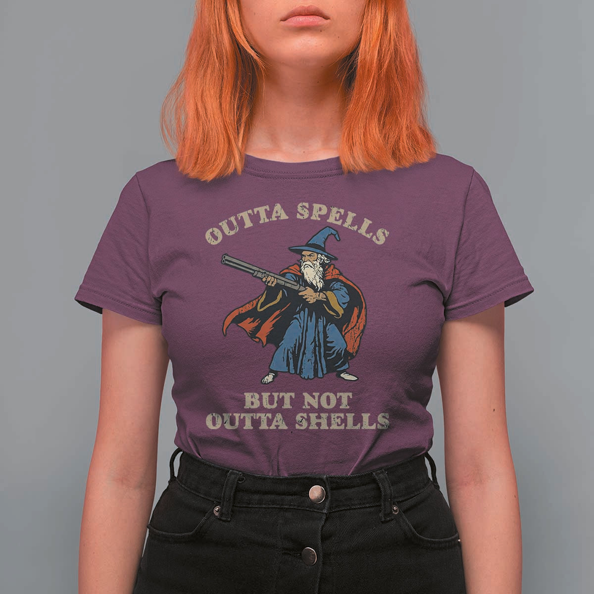 Outta Spells But Not Outta Shells T Shirt For Women Funny Wizard Fantasy Meme - Wonder Print Shop