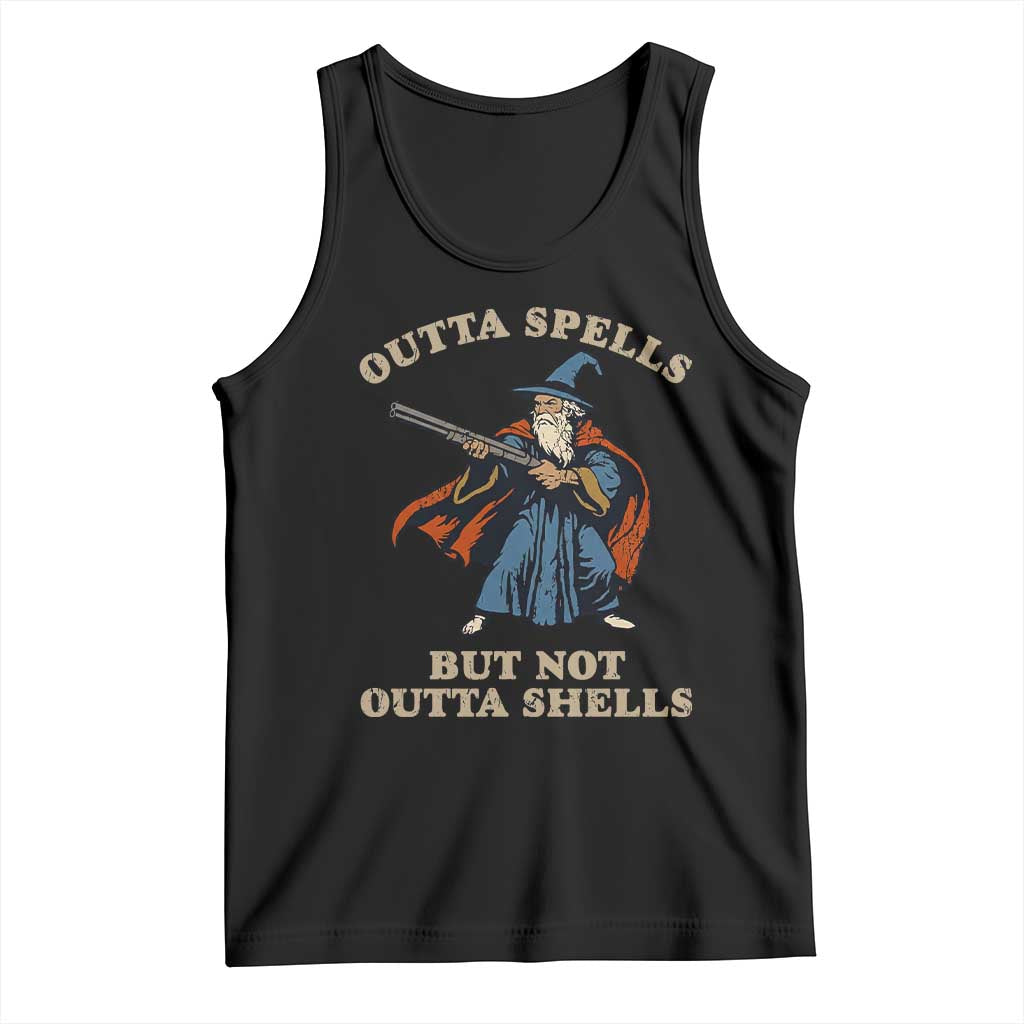 Outta Spells But Not Outta Shells Tank Top Funny Wizard Fantasy Meme - Wonder Print Shop