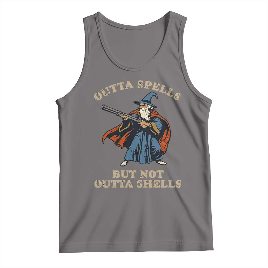 Outta Spells But Not Outta Shells Tank Top Funny Wizard Fantasy Meme - Wonder Print Shop