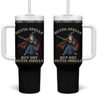 Outta Spells But Not Outta Shells Tumbler With Handle Funny Wizard Fantasy Meme - Wonder Print Shop