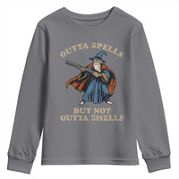 Outta Spells But Not Outta Shells Youth Sweatshirt Funny Wizard Fantasy Meme - Wonder Print Shop