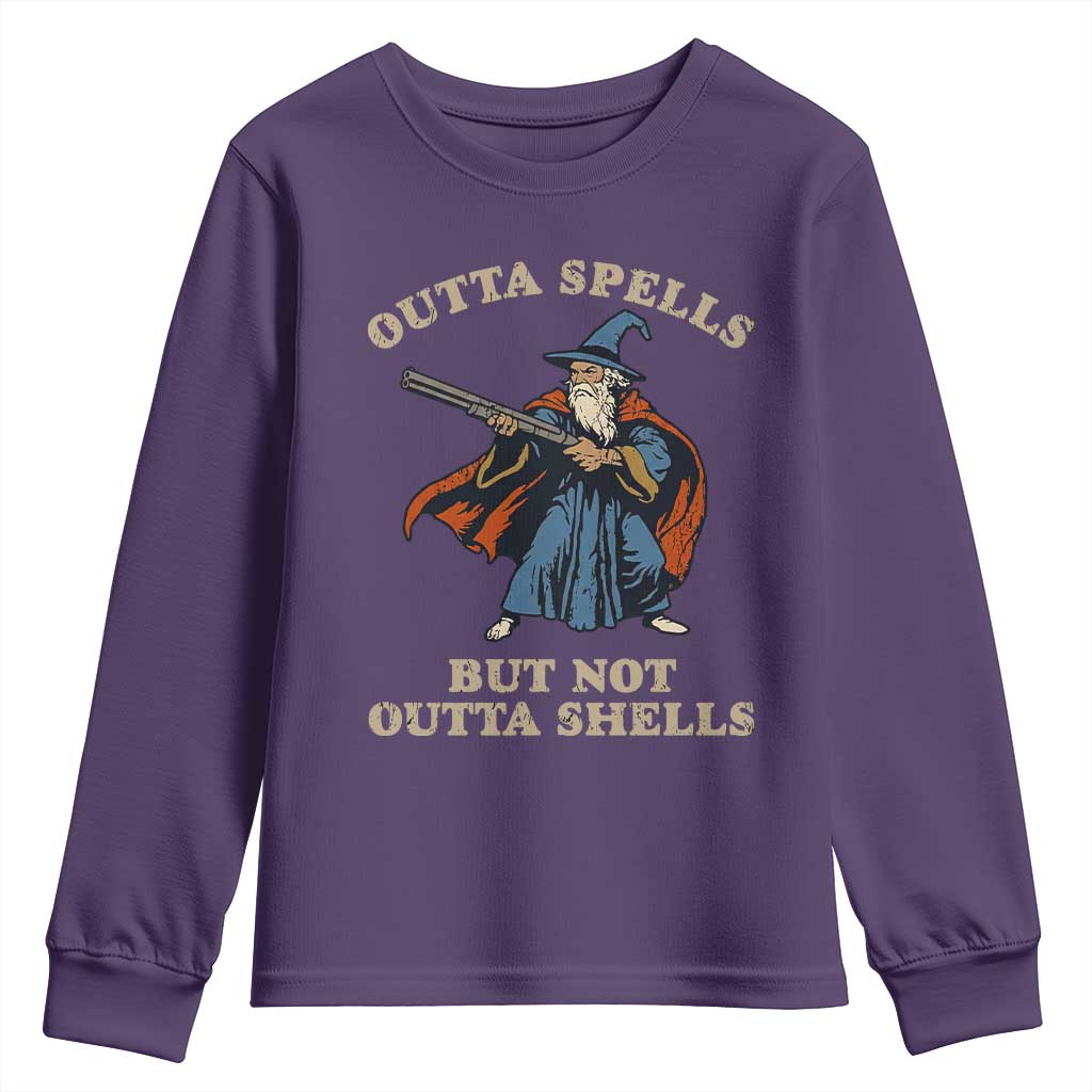 Outta Spells But Not Outta Shells Youth Sweatshirt Funny Wizard Fantasy Meme - Wonder Print Shop