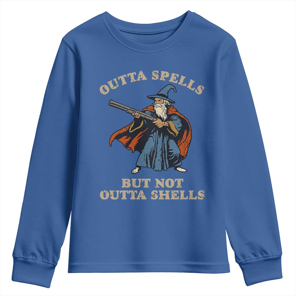 Outta Spells But Not Outta Shells Youth Sweatshirt Funny Wizard Fantasy Meme - Wonder Print Shop