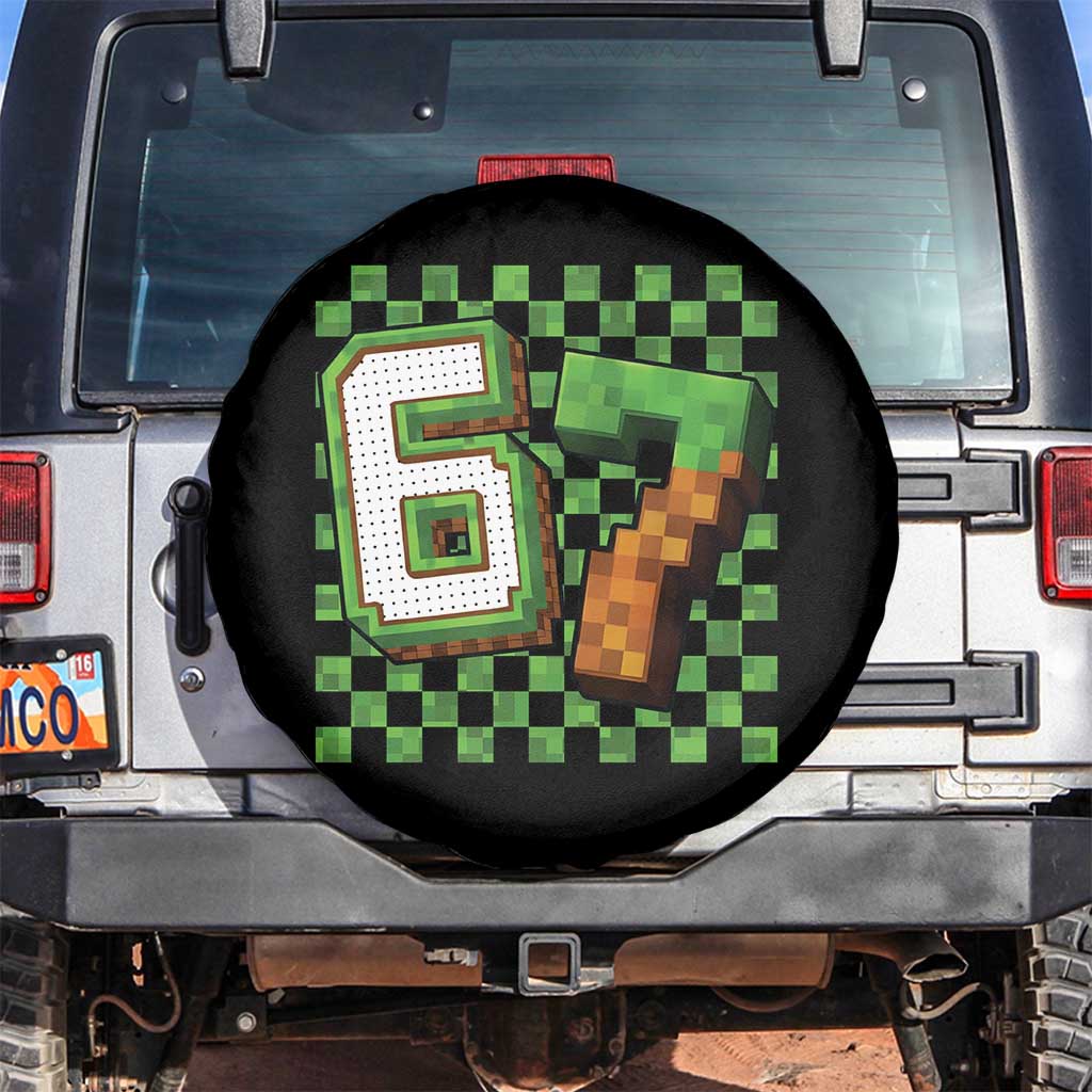Funny 67 Pixel Style Graphic Spare Tire Cover Viral Six Seven Meme Gamer - Wonder Print Shop