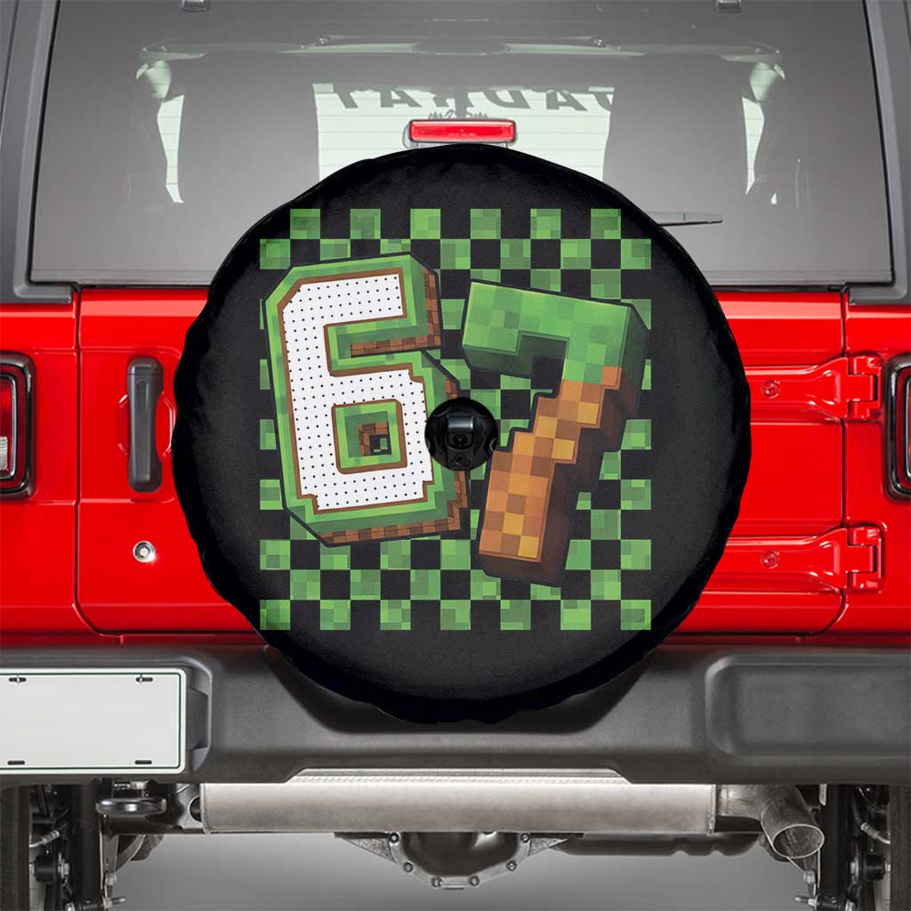Funny 67 Pixel Style Graphic Spare Tire Cover Viral Six Seven Meme Gamer - Wonder Print Shop