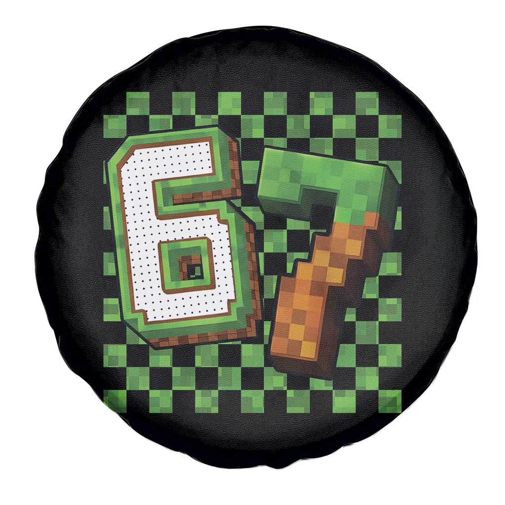 Funny 67 Pixel Style Graphic Spare Tire Cover Viral Six Seven Meme Gamer - Wonder Print Shop