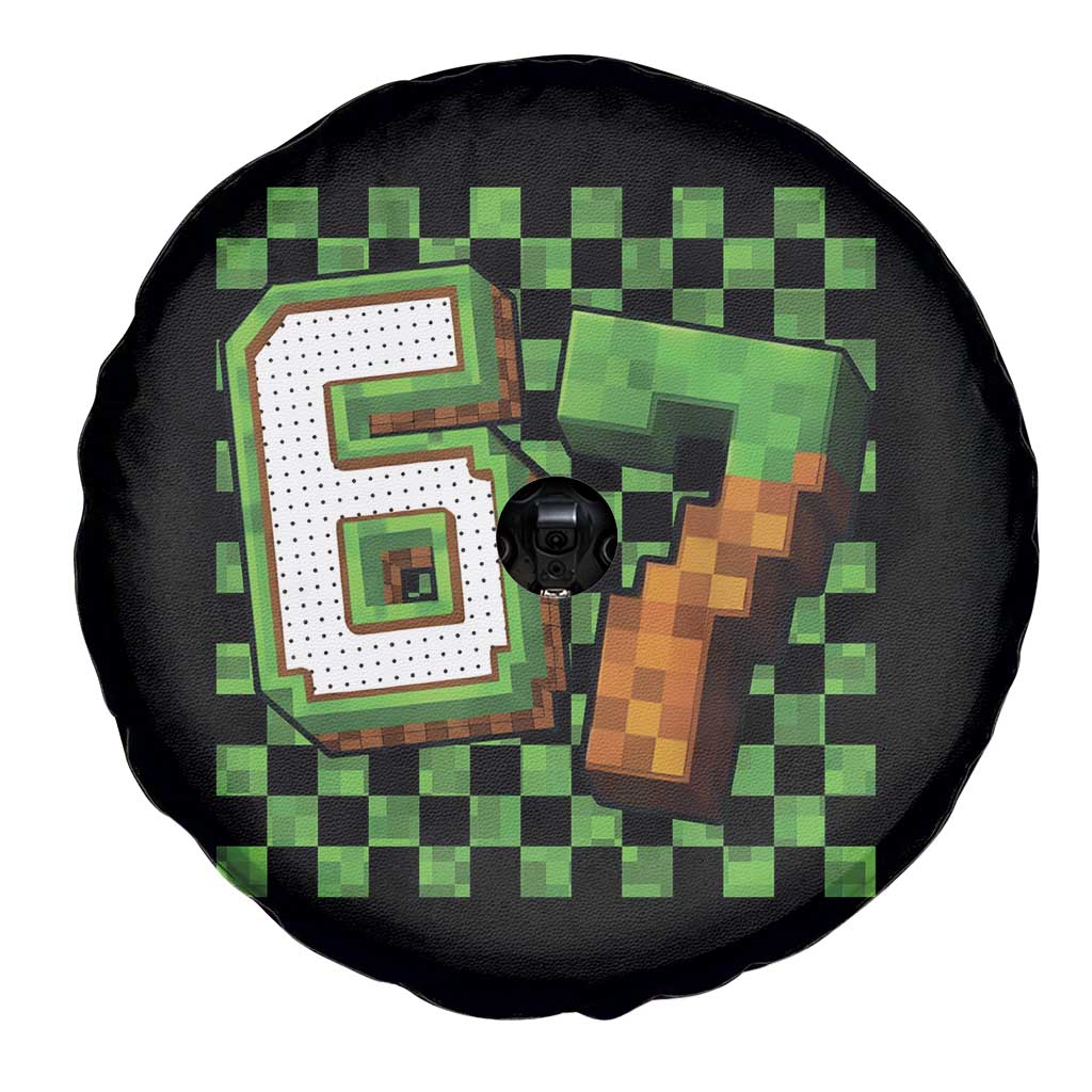 Funny 67 Pixel Style Graphic Spare Tire Cover Viral Six Seven Meme Gamer - Wonder Print Shop